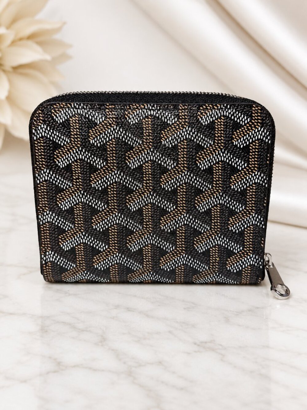 Goyard Saint-Sulpice Zip Wallet / Card Holder Black Goyardine New - Picture 2 of 7